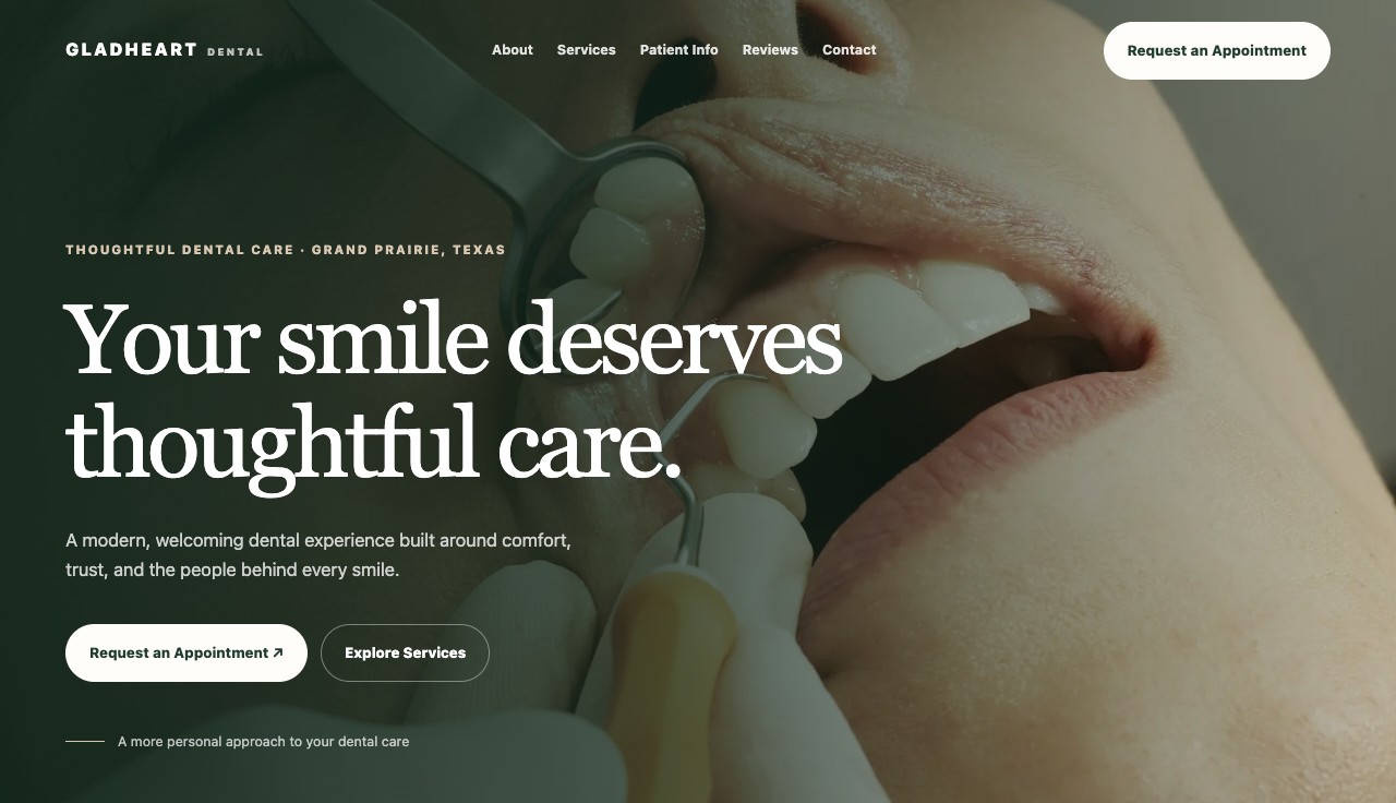 GladHeart Dental demo website preview