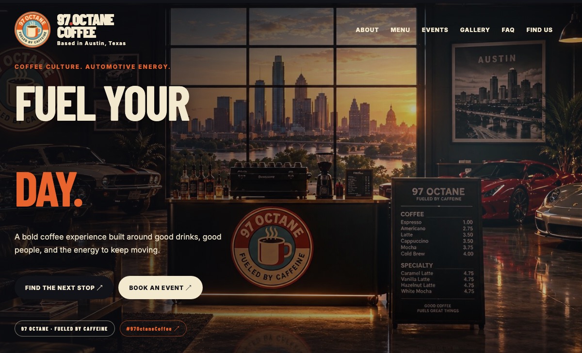 97 Octane Coffee website preview
