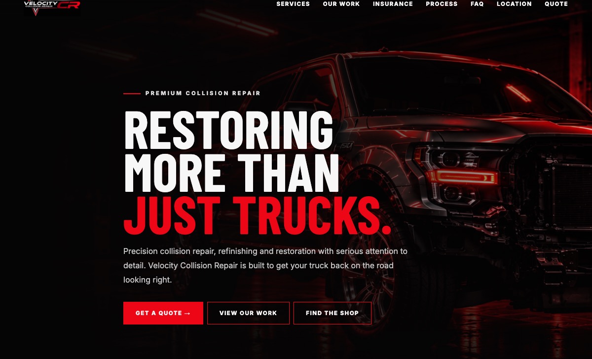 Velocity Collision Repair website preview